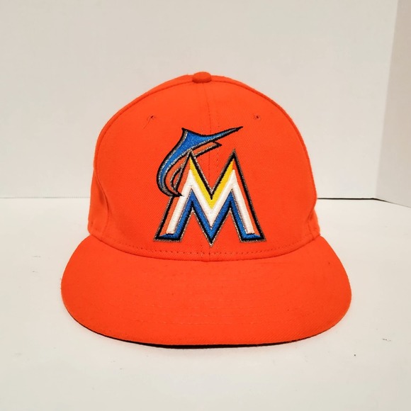 New Era Other - New‎ ERA 59Fifty Miami Marlins Mens Orange Size 7 3/8 Baseball Cap Fitted